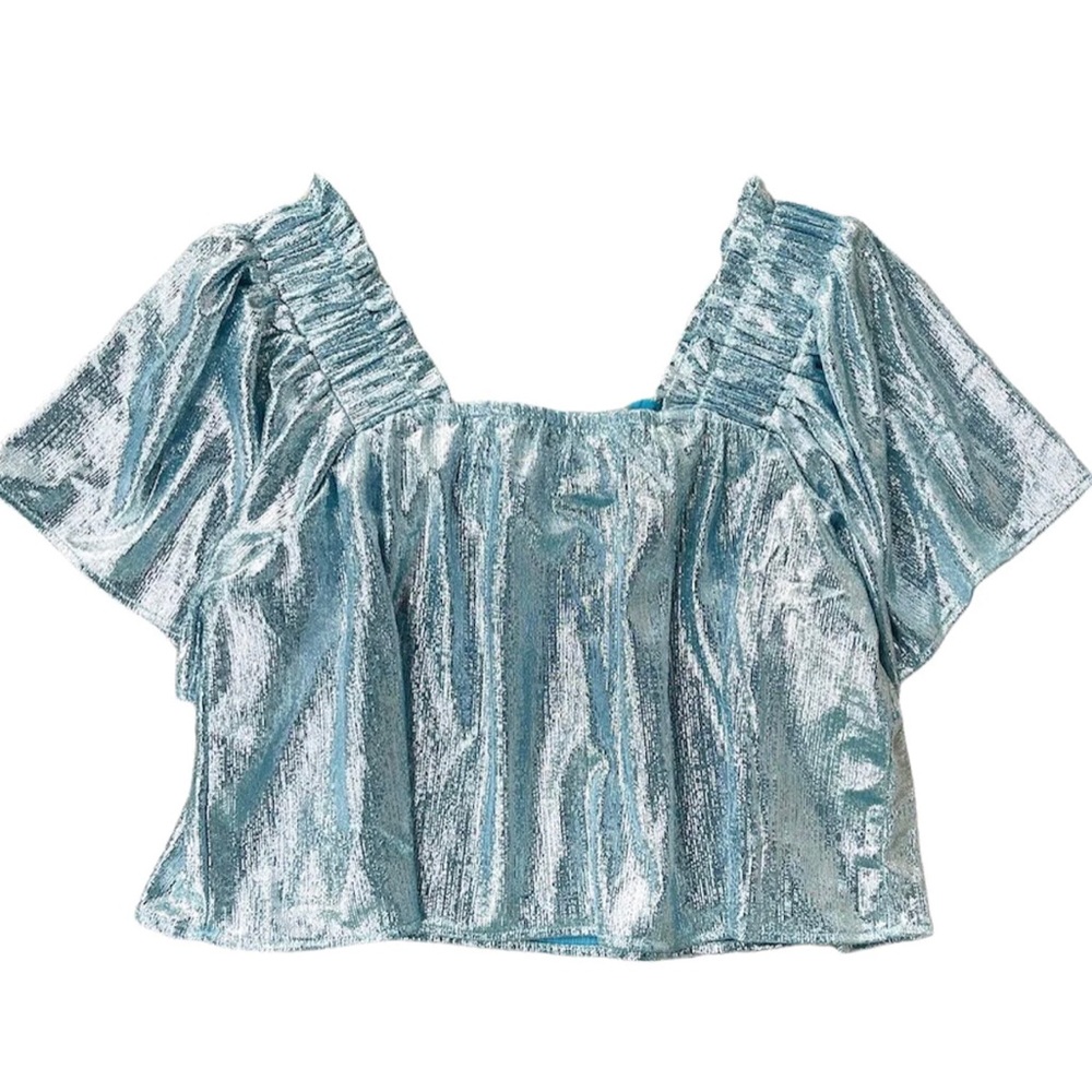 Queen of Sparkles Powder Blue Pebble Flutter Top